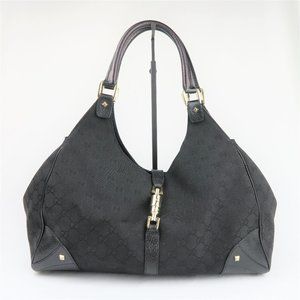 Gucci Black GG Canvas Jackie Hobo Bag Style 124404